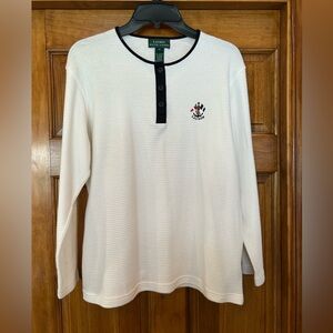 Lauren Ralph Lauren White Long-Sleeve Henley with Black Trim and Crest